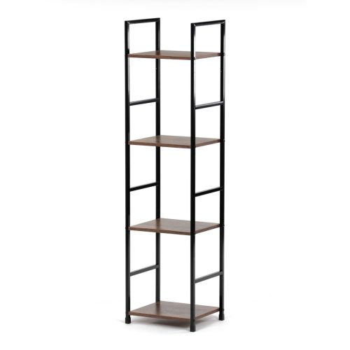 Bibliotecă, 4 rafturi, decor lemn vintage, MDF, lac negru