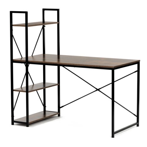 Birou cu raft, MDF, decor lemn vechi, metal negru