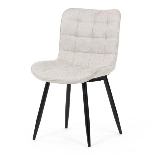 Scaun de sufragerie, material bej, picioare metalice negre