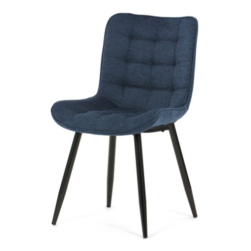 Scaun de sufragerie, material albastru, picioare metalice negre