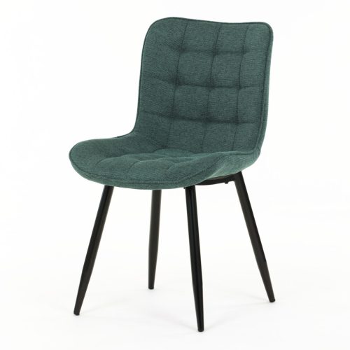 Scaun de sufragerie, material verde, picioare metalice negre