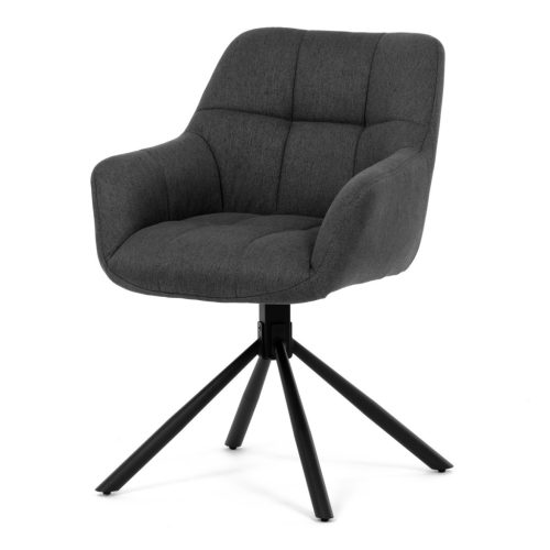 Scaun de sufragerie pivotant, țesătură gri închis, mecanism rotativ 90°/90° (stânga/dreapta), metal negru