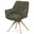 Scaun de sufragerie pivotant / Fotoliu de sufragerie conferință Tapițerie din material verde cu decor din piele periată, picioare din stejar masiv, mecanism de rotire la 360°