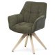 Scaun de sufragerie pivotant / Fotoliu de sufragerie conferință Tapițerie din material verde cu decor din piele periată, picioare din stejar masiv, mecanism de rotire la 360°