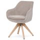 Scaun de sufragerie pivotant, material bej, picioare din stejar masiv, mecanism de rotire la 360°