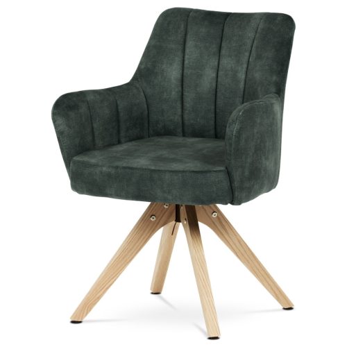 Scaun de sufragerie pivotant, Fotoliu de sufragerie / Scaun de conferință Culoare verde Mecanism de rotire la 360°, arcuri buzunar in scaun, material negru, picioare din stejar masiv