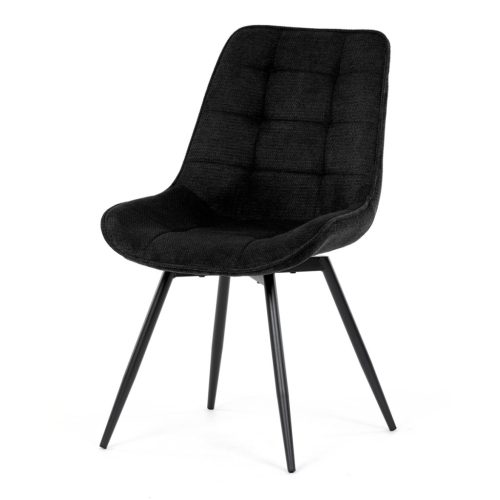 Scaun de sufragerie, tapițerie din material negru, picioare din metal negru, mecanism rotativ 90°/90° (stânga/dreapta) - funcție inversă