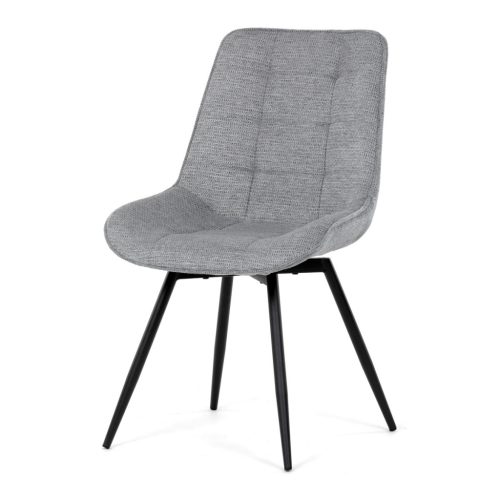 Scaun de sufragerie, tapițerie din stofă gri, picioare din metal negru, mecanism rotativ 90°/90° (stânga/dreapta) - funcție de inversare