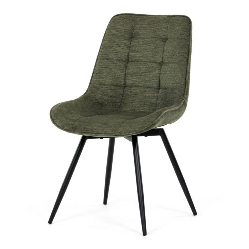 Scaun de sufragerie, tapițerie din material verde, picioare din metal negru, mecanism rotativ 90°/90° (stânga/dreapta) - funcție inversare