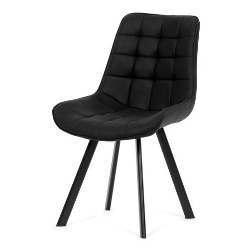 Scaun de sufragerie, tapițerie din material negru, efect piele periată, picioare din metal negru