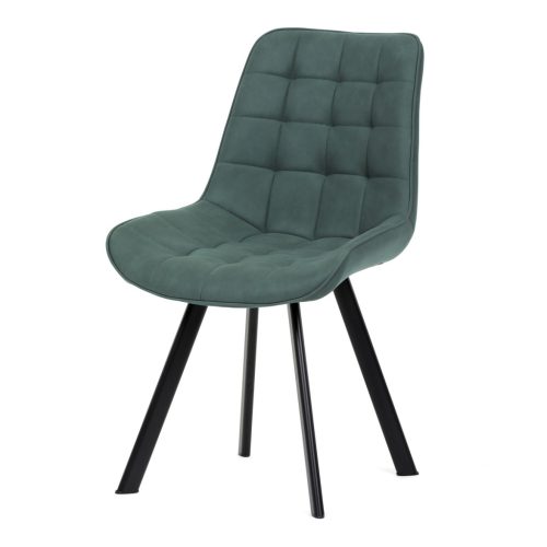 Scaun de sufragerie, tapițerie din material verde, efect piele periată, picioare din metal negru
