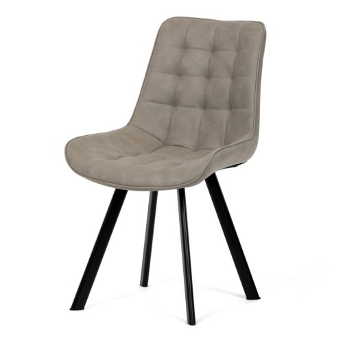 Scaun de sufragerie, stofă bej, decor piele periată, picioare din metal negru