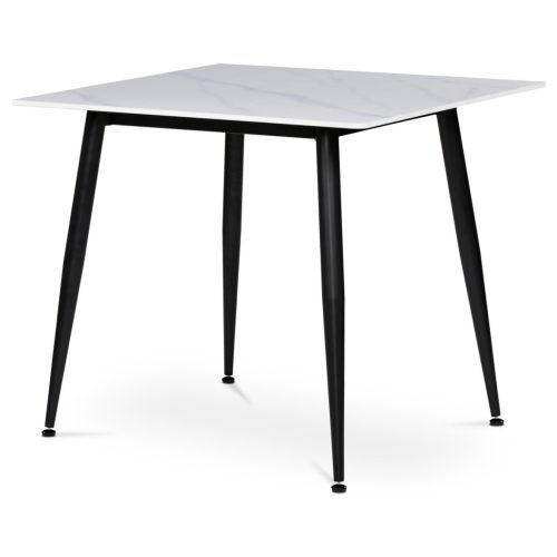Fehér Márványhatású Kerámia Asztal Fekete Fém Lábbal. 80x80 cm. HT-398M_WT