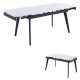 Masă de sufragerie modernă 120+30+30x80 cm cu blat  ceramic cu model de marmură albă HT-405M 