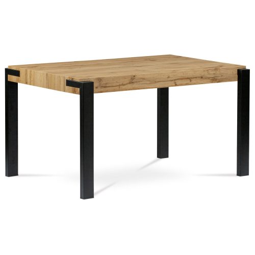 Masă de dining 140x88x76, blat MDF decor stejar sălbatic, grosime 100mm, metal negru mat