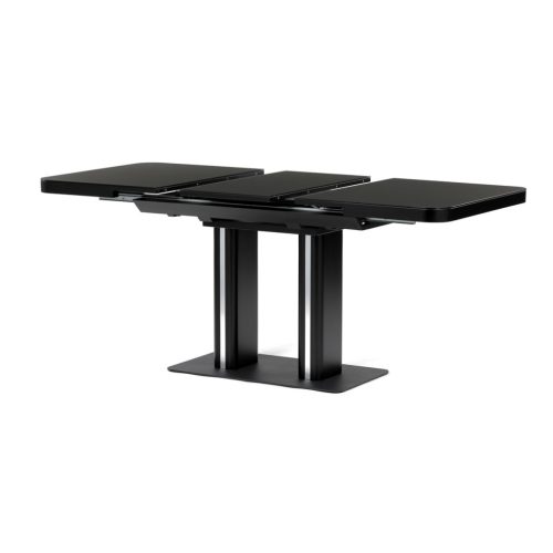 Masă de dining extensibilă 120+40x80x75, finisaj negru mat lăcuit, sticlă securizată.