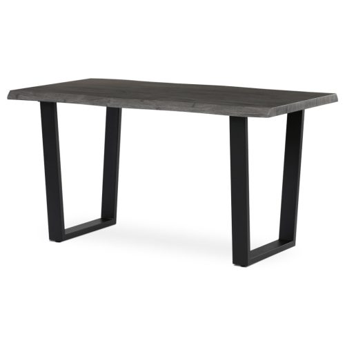 Masă de sufragerie, 140x80x75 cm, blat MDF, decor stejar gri, picioare metalice in forma de U