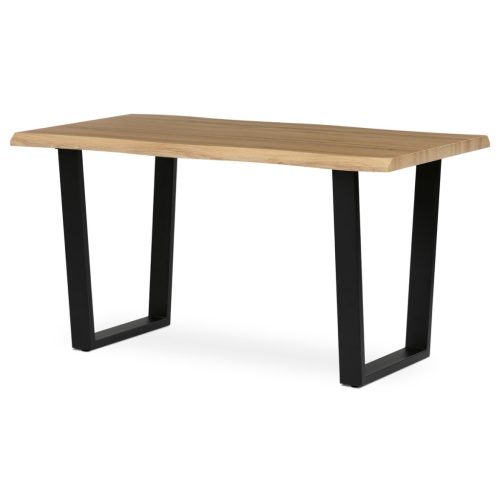 Masă de sufragerie, 140x80x75 cm, blat MDF, decor stejar salbatic, picioare metalice in forma de U