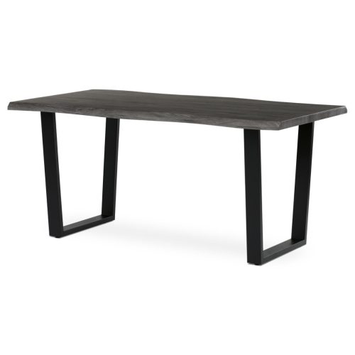Masă de sufragerie, 160x90x75 cm, blat MDF, decor stejar gri, picioare metalice in forma de U