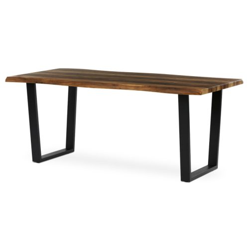 Masă de sufragerie, 180x90x75 cm, blat MDF, decor lemn învechit, picioare metalice in forma de U