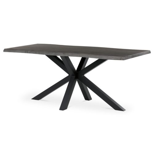 Masă de sufragerie, 180x90x75 cm, blat MDF, decor stejar gri, picioare metalice in forma de stea
