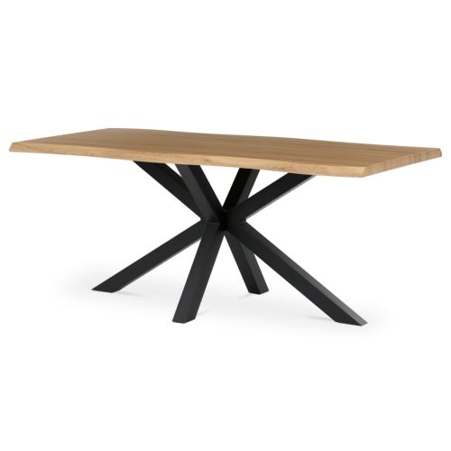 Masă de sufragerie, 180x90x75 cm, blat MDF, decor stejar salbatic, picioare metalice in forma de stea
