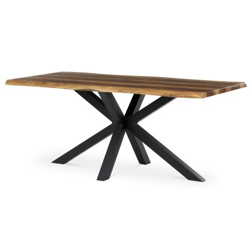 Masă de sufragerie, 180x90x75 cm, blat MDF, decor lemn învechit, picioare metalice in forma de stea