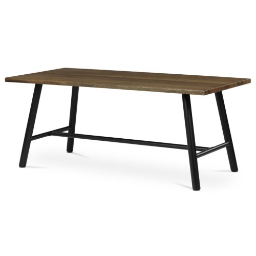 Masă de sufragerie, 180x90cm, furnir, culoare nuc, picioare din metal negru