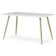 Masă de sufragerie 140x80, MDF, blat alb mat, picioare metalice de culoare stejar