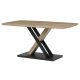 Masă de sufragerie modernă 160x90cm, MDF, stejar 3D culoare san remo, picioare metalice, lac negru