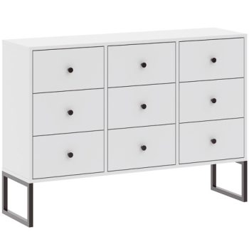 Comodă cu 9 sertare, culoare albă. LINEA 115 cm.
