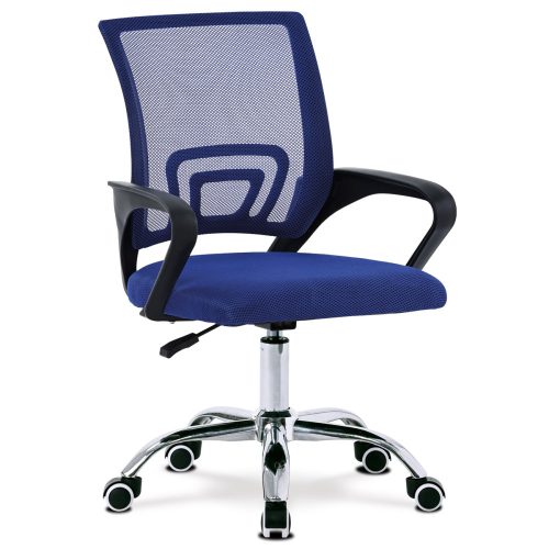 Scaun pivotant de birou albastru, spătar cu ochiuri de plasă. KA-L103. Capacitate de încărcare: 110 kg.