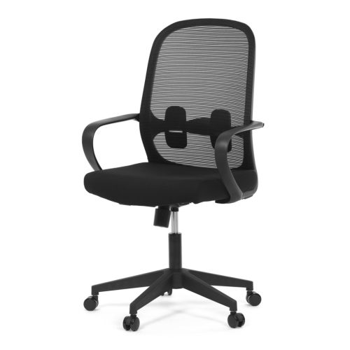 Scaun de birou, MESH negru și stofă neagră, cruce din plastic, structură balansoar.