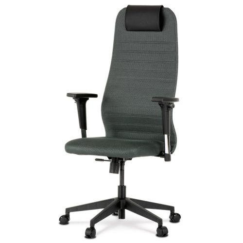 Scaun de birou, tapițat cu material textil gri și piele ecologică, mecanism de balans și brațe 2D.