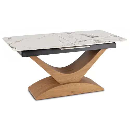 Masă ceramică extensibilă Alicante 160–200 cm marmură albă/stejar