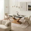 Masă ceramică extensibilă Alicante 160–200 cm marmură albă/stejar