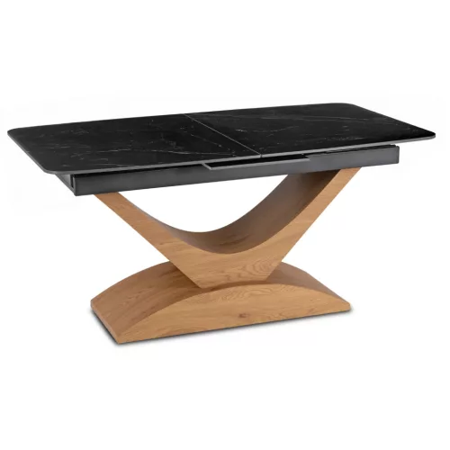 Masă ceramică extensibilă 160–200 cm, negru marmură/stejar ALICANTE