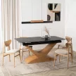 Masă ceramică extensibilă 160–200 cm, negru marmură/stejar ALICANTE