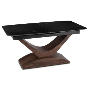   Masă ceramică extensibilă pentru dining 160–200 cm, negru marmură/nuc ALICANTE