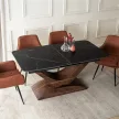 Masă ceramică extensibilă pentru dining 160–200 cm, negru marmură/nuc ALICANTE