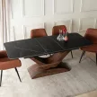 Masă ceramică extensibilă pentru dining 160–200 cm, negru marmură/nuc ALICANTE
