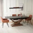 Masă ceramică extensibilă pentru dining 160–200 cm, negru marmură/nuc ALICANTE