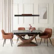 Masă ceramică extensibilă pentru dining 160–200 cm, negru marmură/nuc ALICANTE