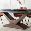 Masă ceramică extensibilă pentru dining 160–200 cm, negru marmură/nuc ALICANTE