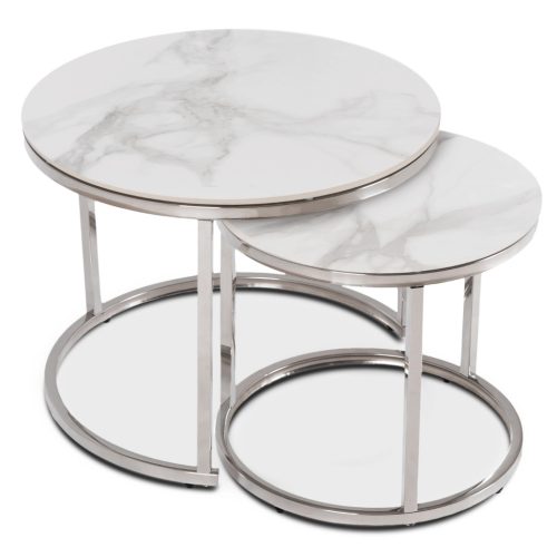 Set măsuțe de cafea ceramice alb marmură/argintiu AMARA