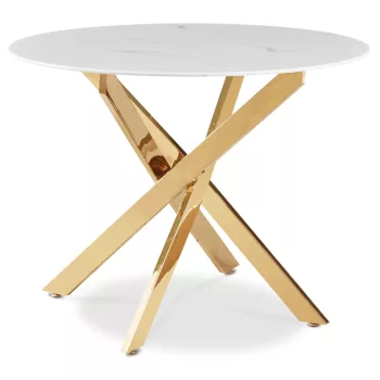 Masă BALI sticlă 100 cm marmură albă/auriu
