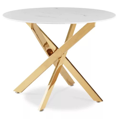 Masă BALI sticlă 100 cm marmură albă/auriu