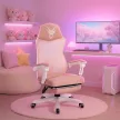 Scaun gaming rotativ cu suport pentru picioare, culoare roz/alb BING