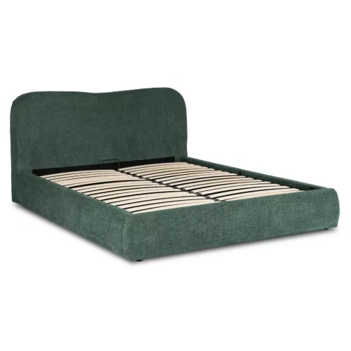 Pat 160x200 cm, cu ladă pentru lenjerie, culoare verde, tapițerie bouclé BRISTOL