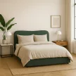 Pat 160x200 cm, cu ladă pentru lenjerie, culoare verde, tapițerie bouclé BRISTOL
